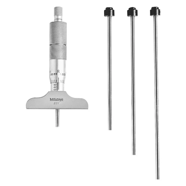129 Series 0 to 4" SAE Mechanical Interchangeable Rod Type Depth Micrometer