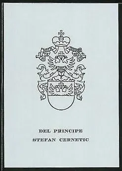 Exlibris Del Principe Stefan Cernetic, Wappen mit Doppeladler, Ritterhelm & Kro