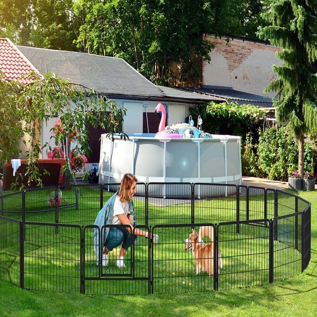 PawGiant 16 Panels 32”H Metal Dog Fence Playpen Pen Cat Exercise Indoor Outdoor