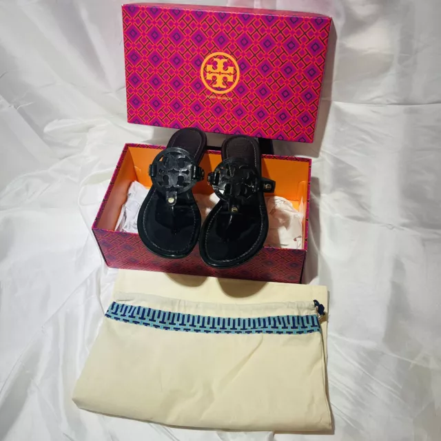 Tory Burch Miller Black Patent Leather Women's Sandals Size 7.5 with Dust Bag