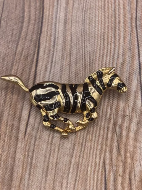 Vtg Running Zebra Brooch Gold Tone Pin Animal Figural Pin