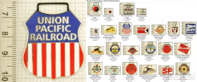 Pacific Lines railroad decorative fobs, various designs & keychain options
