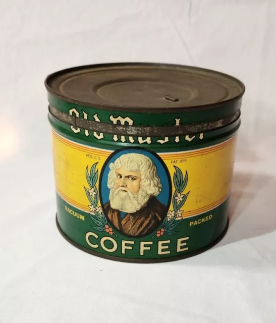 Rare Vintage Old Master 1lbs key wind COFFEE TIN Can Advertising Litho