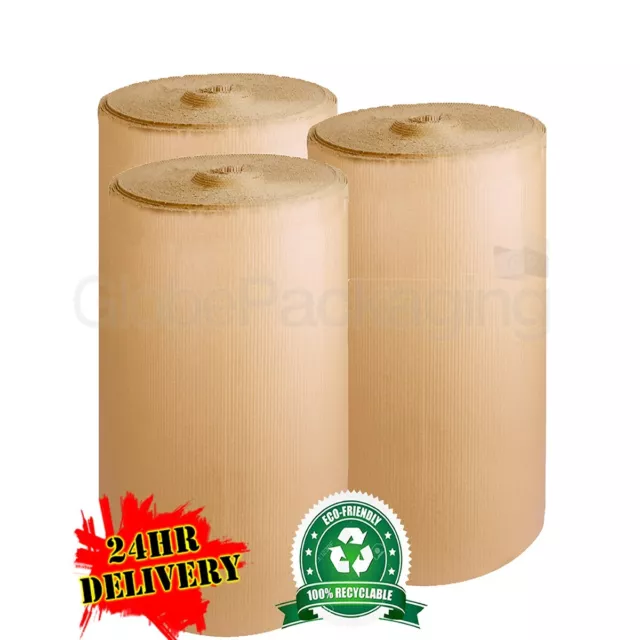 3 x 900mm x 75m CORRUGATED CARDBOARD PAPER ROLLS (225m)