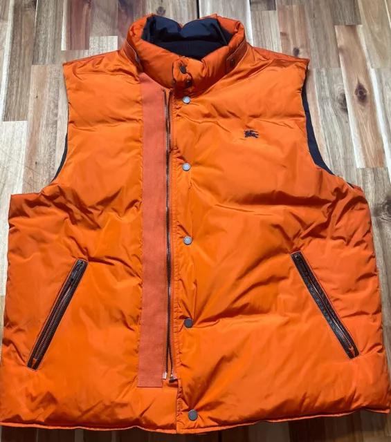 Burberry London Reversible Puffer Vest Size Large Navy Orange *Flaw