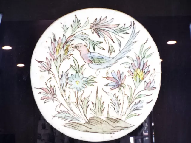 Antique Persian Glazed Tile Bird Foraging Hunting Style Qajar Era Islamic Art