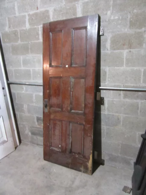 ~ ANTIQUE OAK 6 PANEL DOOR WITH HARDWARE I ~ 32 x 81.5 ARCHITECTURAL SALVAGE 3