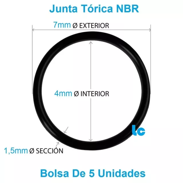 Junta Torica Fabricada En NBR - 7 x 4 x 1,5 mm - O-Ring - Bolsa De 5 Juntas