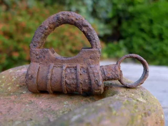 Antique Padlock Key, Rust, Unique, Rare, Collector, Medieval, Art 06-11