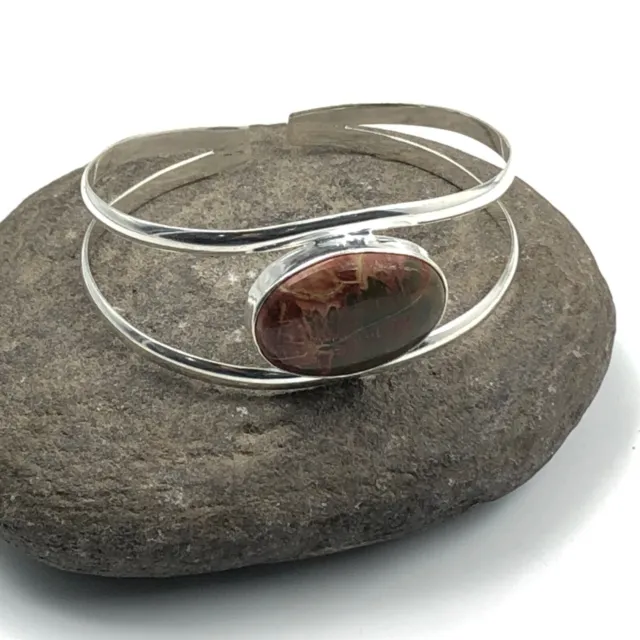 925 Solid Silver Rain Forest Jasper Gemstone Elegant Cuff Jewelry Gift For Love