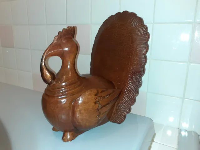 Pier 1 Wood Hand Carved Large Turkey Bird Figurine made in Indonesia 11.7" tall