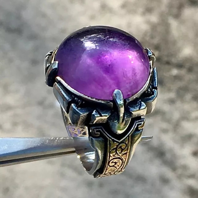 925 Sterling Silver Purple Amethyst Ring Men's Jewelry big natural gemstone