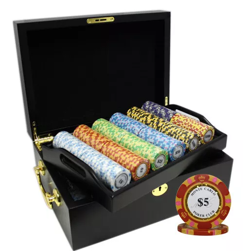 500 14G Monte Carlo Poker Club Chips Set Black Wood Case