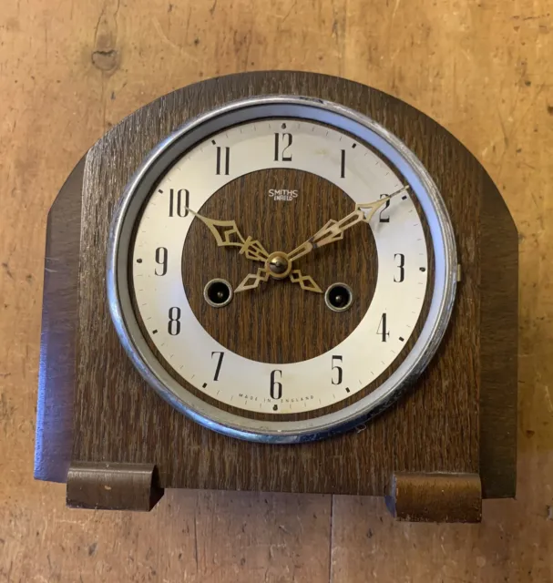 VINTAGE WOODEN SMITH'S ENFIELD STRIKING CLOCK  MADE IN ENG.  Spares/Repair