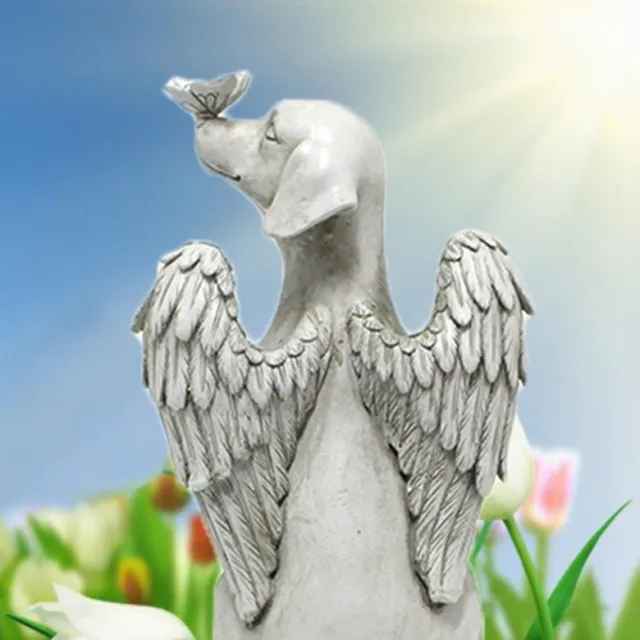 New Pet Memorial Gravestones for Dog with Angel Wings Garden Statue Sculpture