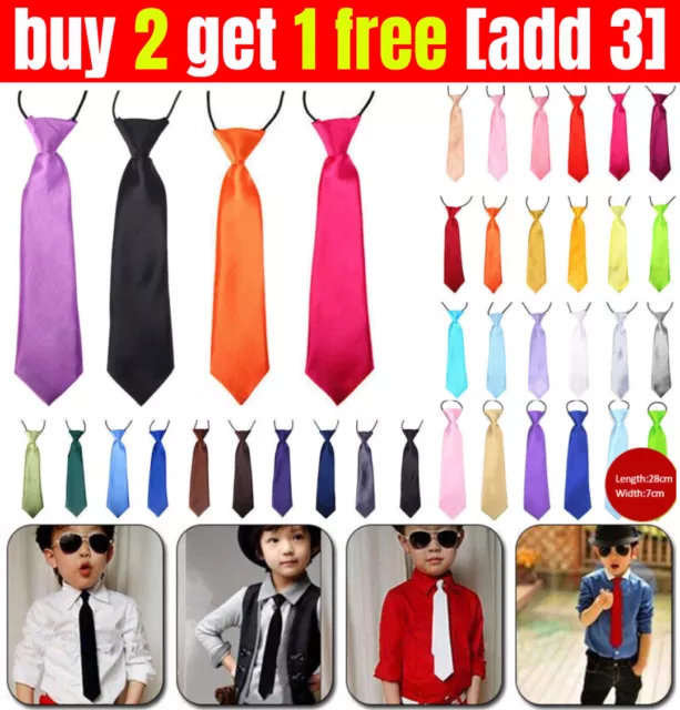 Boys Girls Classic Satin Elastic Neck Tie Wedding Prom Children School Kids Tie