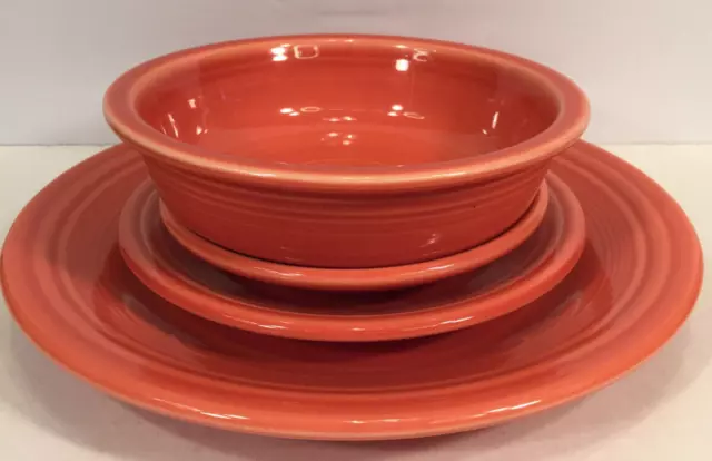 4 Fiesta Ware Orange Persimmon Dishes Soup/Cereal Bowl Saucer Dinner Salad Plate