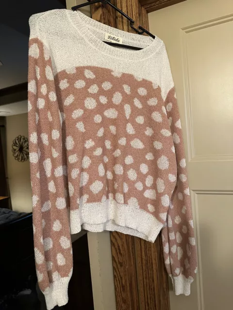 Listicle Sweater Fawn Animal Print Oversized Size Small Cream & Light Brown
