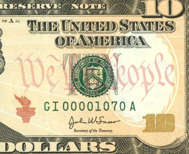 ((Four Digit)) $10 2004 A (( Gem )) ((00001070)) Low Serial Number Currency