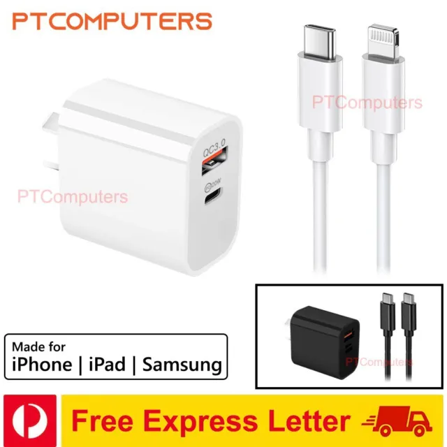 DUAL USB Wall Charger Fast PD Power Adaptor Type C QC3.0 Android iPhone iPad AU