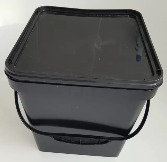 3 x 17 L Ltr Litre Black Square Plastic Bucket Container w Lid & Plastic Handle