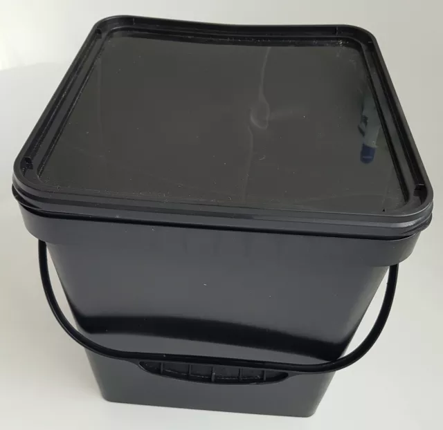 5 x 17 L Ltr Litre Black Square Plastic Bucket Container w Lid & Plastic Handle