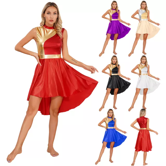 Women's Dancewear Irregular Hem Leotard Sleeveless Dress Lyrical Dresses Shiny