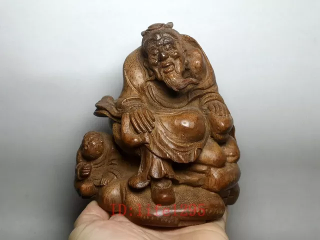 5.5" Antique Chinese Folk Inheritance Carved Bamboo root boy and old man statue