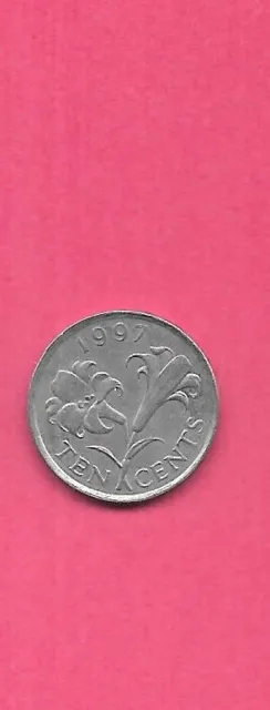 Bermuda Km46 1997 Xf-Super Fine Circulated 10 Cents Flower Old Coin