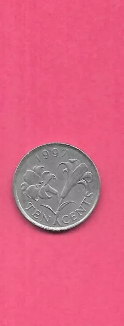 Bermuda Km46 1997 Xf-Super Fine Circulated 10 Cents Flower Old Coin
