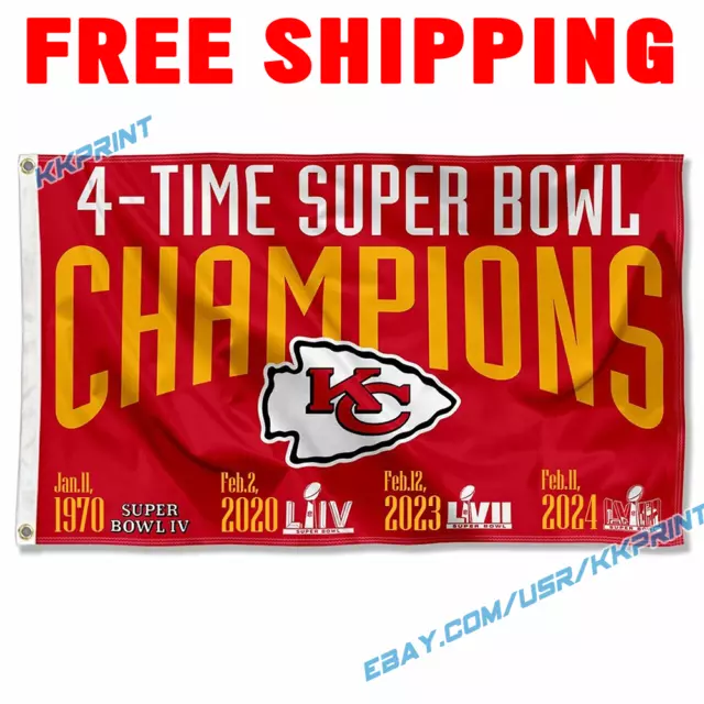 Kansas City Chiefs Super Bowl LVIII 4 Times Champions Flag Banner 3X5 FT 2024