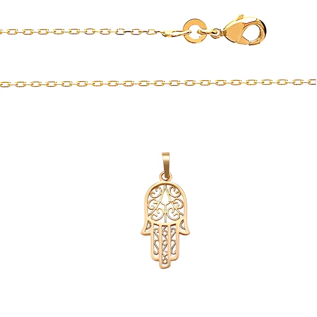 Pendentif Main De Fatma Hamsa Plaqué Or - Chaîne 45cm Avec écrin Cadeau Pour Femme
