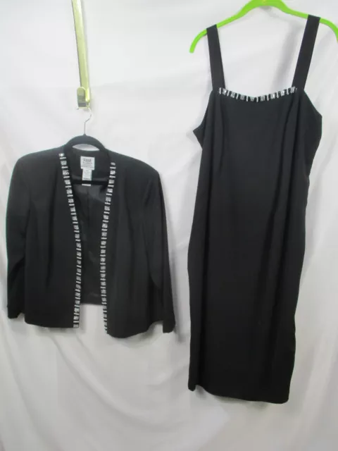 RM Richards Womens Dress Jacket Set 18WP Formal  Black Plus Size Beaded Tank