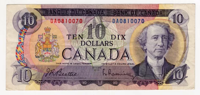 1971 Bank Of Canada Ten 10 Dollar Bank Note Da 0810070 Nice Bill