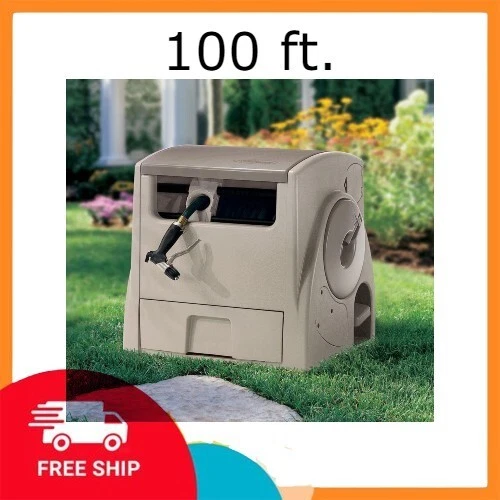 Suncast 100 ft. POWERWIND® Auto Power Rewind Hose Reel, Light Taupe