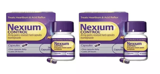 2 x Nexium Control 20mg 14 Capsules -24 Hour Relief from heartburn & acid reflux