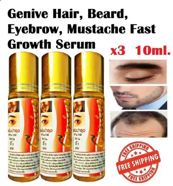 Suero de crecimiento de 3 cabello genive rápido barba larga más larga crecimiento más grueso 10 ml