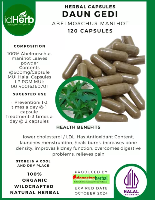 [idHerb] CAPSULES Daun Gedi Abelmoschus Manihot NATURAL ORGANIC HERBAL FRESH