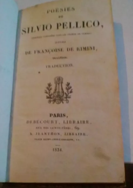 Livre Ancien Poesies De Silvio Pellico De Francoise De Rimini 1834