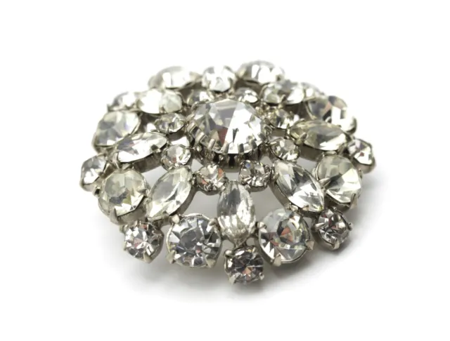 Vintage Pin Brooch Round Bunch White Clear Rhinestones 1970s USSR Czech