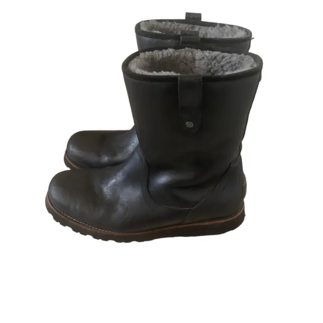 UGG AUSTRALIA STONEMAN Waterproof Boots Shearling Line Leather Black ...