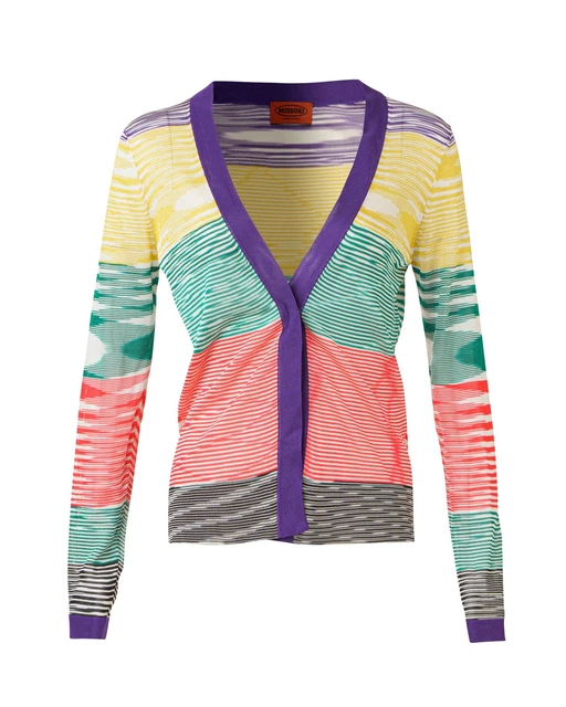 Missoni Striped Crochet Knit Cardigan Multi IT40 Multi