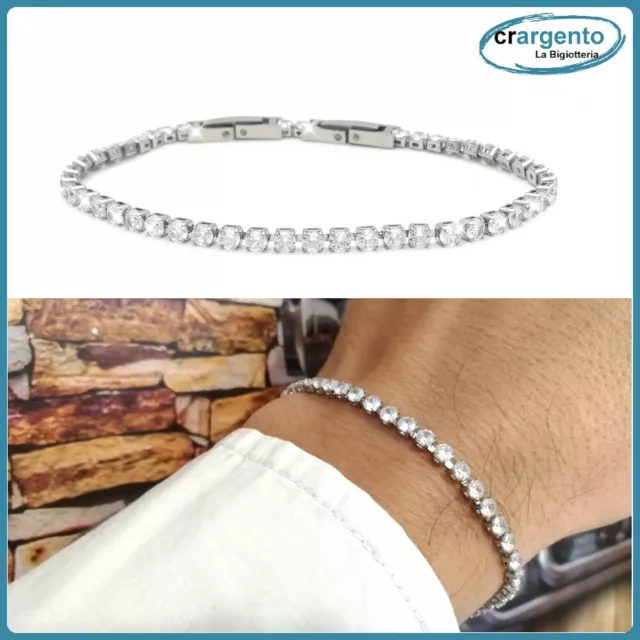 bracciale tennis da uomo in acciaio inox con catena di zirconi braccialetto per