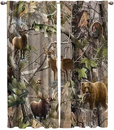 Window Panel Curtain Sets Realtree Camo Rustic Deer Elk Bird Bear Home Drapes De