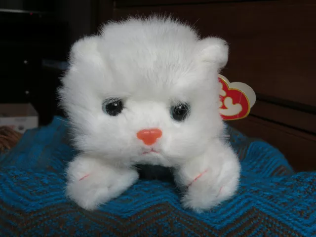 Ty Classic White Cat With Blue Eyes 15 inch beanbag plush ANGEL