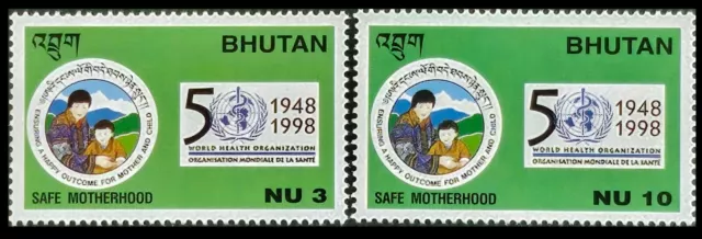 107. Bhutan 1998 Ensemble / 2 Tampon Monde Santé Organiszation, W. H. O. Safe