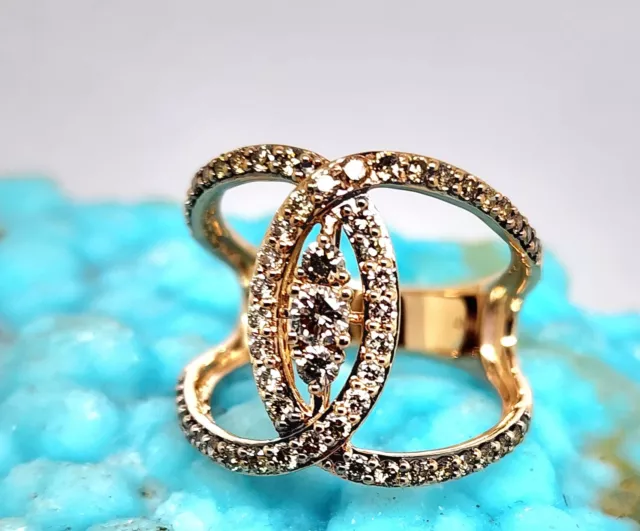 Designer Levian Ombre 14K Strawberry Gold  Chocolate Diamonds Ring Size 6.75