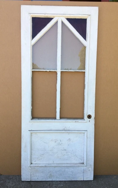 1 Antique Single Exterior 36x84 VTG Ruby Red Stained Glass Door Old 682-22B