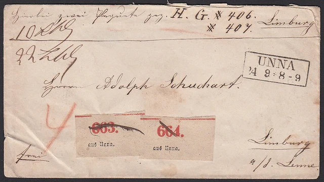 Paketbegleitbrief UNNA nach Limburg für 2 Pakete/Päckchen