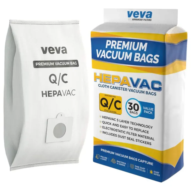 Veva Type Q/C HEPAVAC Cloth Canister Vacuum Bag Replacement, 30 Pack (Open Box)
